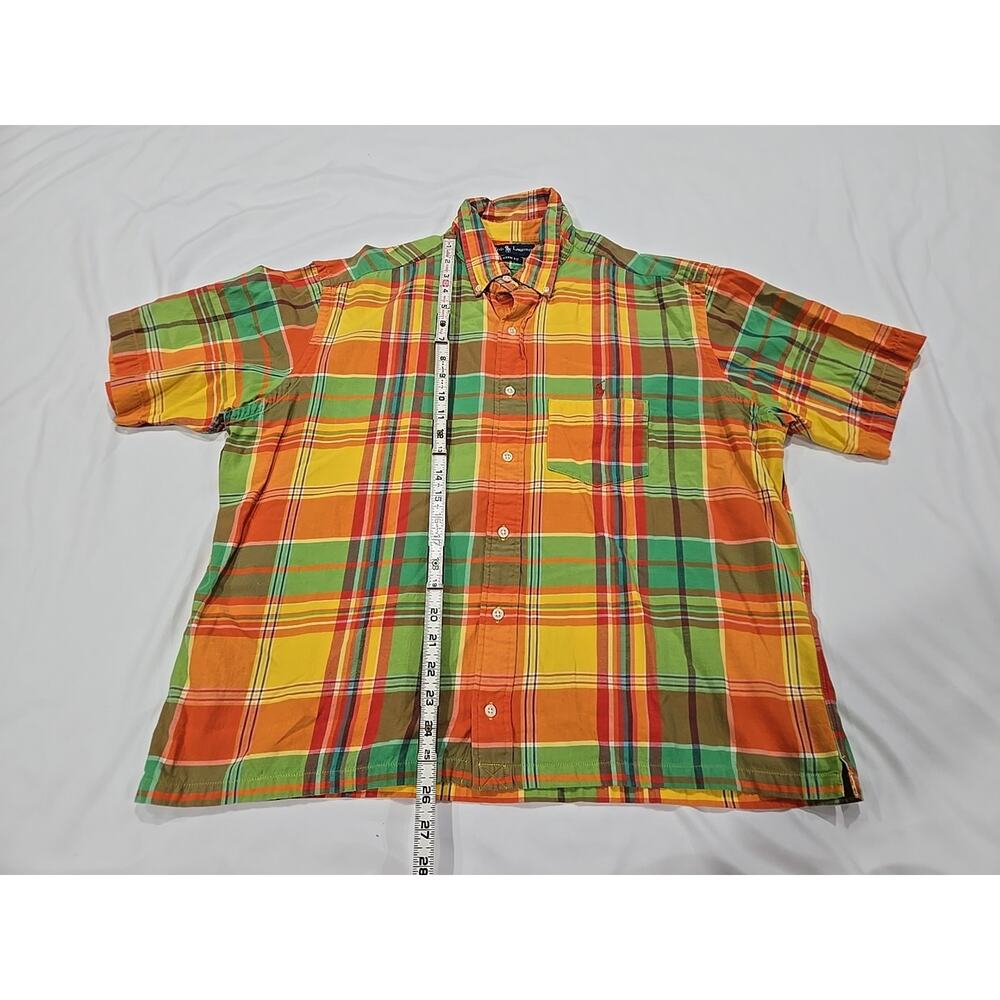 Ralph Lauren Mens Classic Fit Shirt Large Orange Yellow Green Plaid Short Sleeve